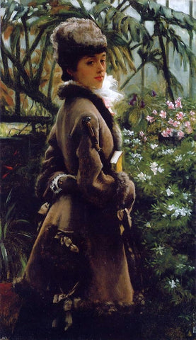  James Tissot In the Greenhouse - Hand Painted Oil Painting