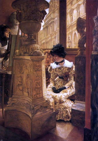  James Tissot In the Louvre - Hand Painted Oil Painting