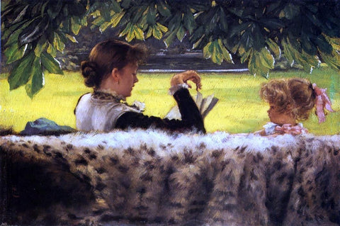  James Tissot Reading a Story - Hand Painted Oil Painting