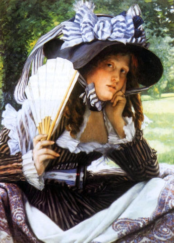  James Tissot Young Lady with a Fan - Hand Painted Oil Painting