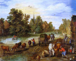  The Elder Jan Bruegel Busy Village Street with Resting Travellers - Hand Painted Oil Painting