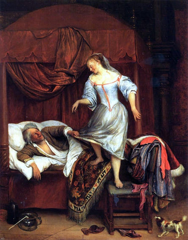  Jan Steen Couple in a Bedroom - Hand Painted Oil Painting