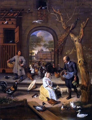  Jan Steen The Poultry Yard - Hand Painted Oil Painting