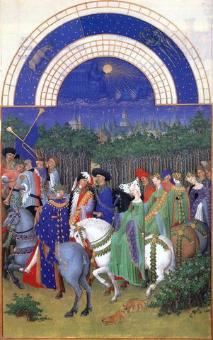  The Johan Limbourg Les tres riches heures du Duc de Berry: Mai (May) - Hand Painted Oil Painting