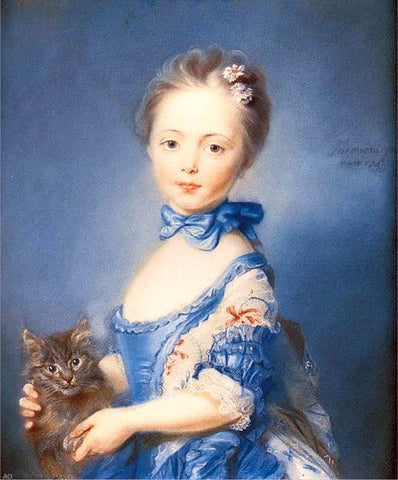  Jean-Baptiste Perronneau A Girl with a Kitten - Hand Painted Oil Painting
