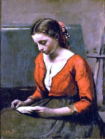  Jean-Baptiste-Camille Corot Girl Reading - Hand Painted Oil Painting