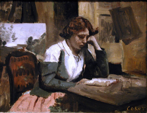  Jean-Baptiste-Camille Corot Girl Reading - Hand Painted Oil Painting