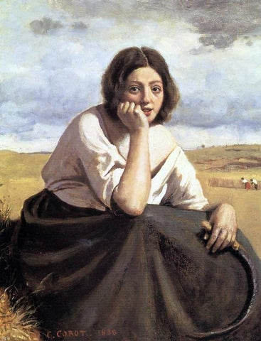  Jean-Baptiste-Camille Corot Harvester Holding Her Sickle - Hand Painted Oil Painting