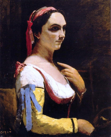  Jean-Baptiste-Camille Corot Italian Woman with a Yellow - Hand Painted Oil Painting