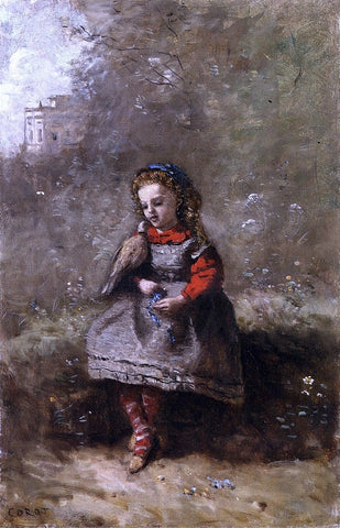  Jean-Baptiste-Camille Corot Mlle. Leotine Desavary Holding a Turtledove - Hand Painted Oil Painting