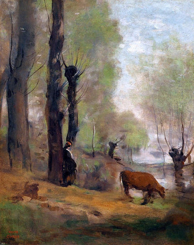  Jean-Baptiste-Camille Corot Peasant Woman Watering Her Cow - Hand Painted Oil Painting
