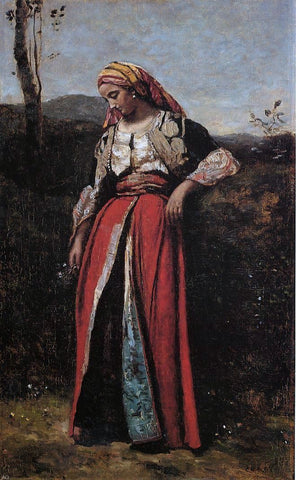  Jean-Baptiste-Camille Corot Pensive Oriental - Hand Painted Oil Painting
