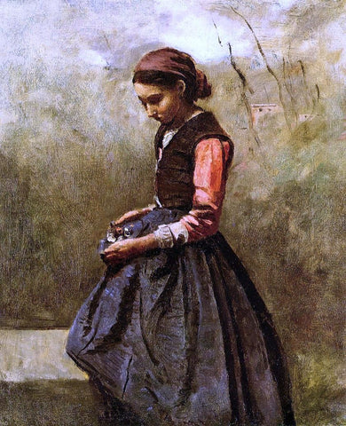  Jean-Baptiste-Camille Corot Pensive Young Woman - Hand Painted Oil Painting