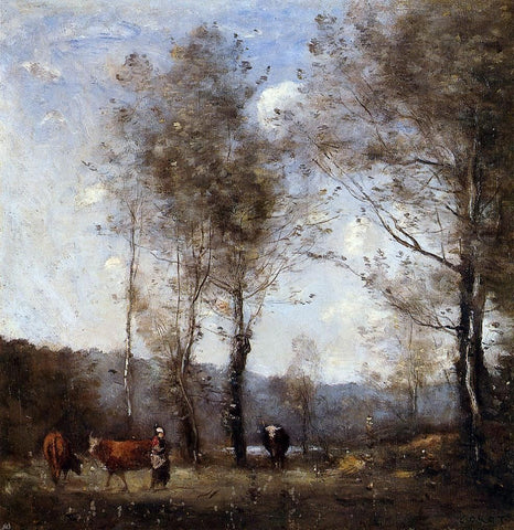  Jean-Baptiste-Camille Corot Ville d'Avray, Cowherd in a Clearing near a Pond - Hand Painted Oil Painting
