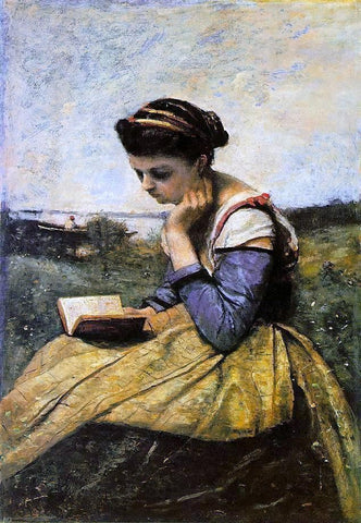  Jean-Baptiste-Camille Corot Woman Reading in a Landscape - Hand Painted Oil Painting