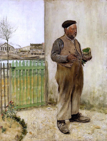  Jean-Francois Raffaelli Man Having Just Painted His Fence - Hand Painted Oil Painting