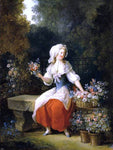  Jean-Frederic Schall Flower-Woman in Red Apron - Hand Painted Oil Painting