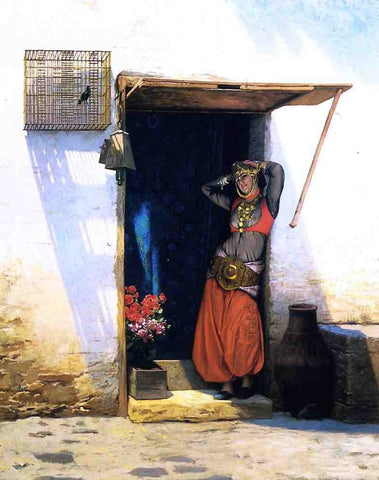  Jean-Leon Gerome Woman from Cairo at Her Door - Hand Painted Oil Painting