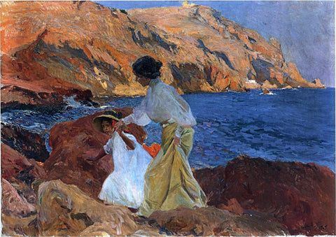  Joaquin Sorolla Y Bastida Clotilde and Elena on the Rocks at Javea - Hand Painted Oil Painting