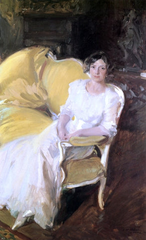  Joaquin Sorolla Y Bastida Clotilde Sitting on the Sofa - Hand Painted Oil Painting