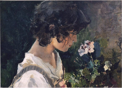  Joaquin Sorolla Y Bastida Italian Girl with Flowers - Hand Painted Oil Painting