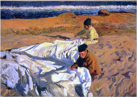  Joaquin Sorolla Y Bastida Sewing the Sail - Hand Painted Oil Painting
