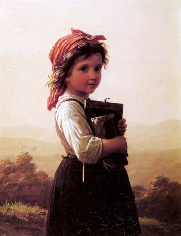  Johann Georg Meyer Von Bremen A Little Schoolgirl - Hand Painted Oil Painting