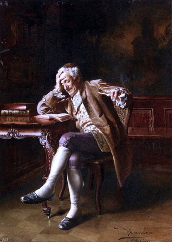  Johann Hamza An Old Man Reading - Hand Painted Oil Painting