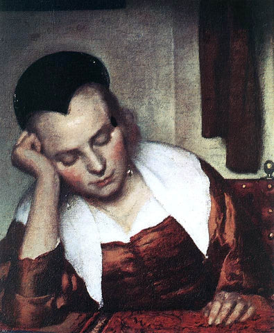  Johannes Vermeer A Woman Asleep at Table (detail: 1) - Hand Painted Oil Painting