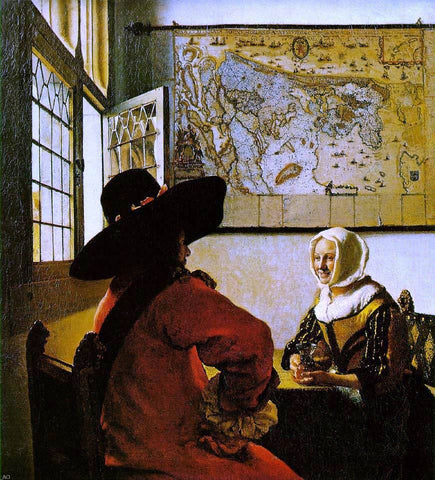  Johannes Vermeer Soldier and a Laughing Girl - Hand Painted Oil Painting