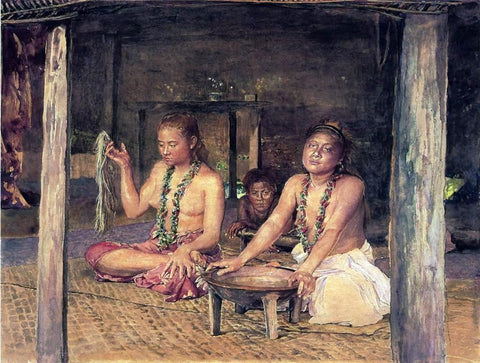  John La Farge Siva with Siakumu Making Kava in Tofae's House - Hand Painted Oil Painting