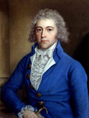  John Russell Portrait of a Gentleman, half-length, in a blue coat, holding a cane in his right hand - Hand Painted Oil Painting