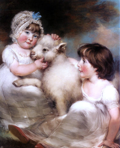 John Russell Portrait of Miss E. and Miss L. Earle with a Lamb - Hand Painted Oil Painting