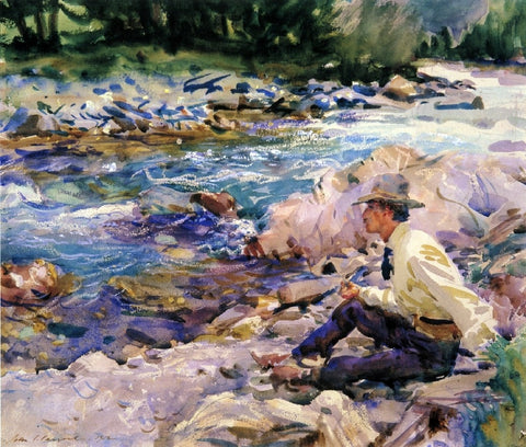  John Singer Sargent Man Seated by a Stream - Hand Painted Oil Painting