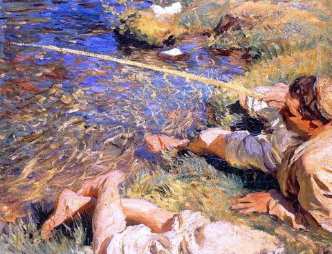  John Singer Sargent Val d'Aosta, Man Fishing - Hand Painted Oil Painting