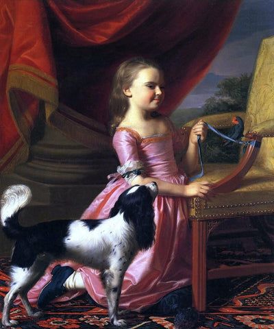  John Singleton Copley Young Lady with a Bird and Dog - Hand Painted Oil Painting