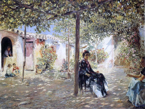  Jose Gallegos Y Arnosa Ladies in a Sun-dappled Courtyard - Hand Painted Oil Painting