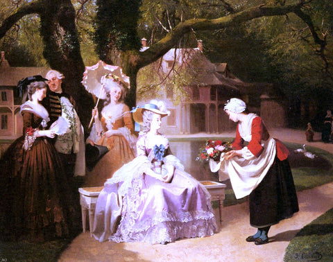  Joseph Caraud Marie Antoinette and Louis XVI in the Garden of the Tuileries with Madame Lambale - Hand Painted Oil Painting