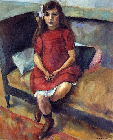  Jules Pascin Young Girl in Red - Hand Painted Oil Painting