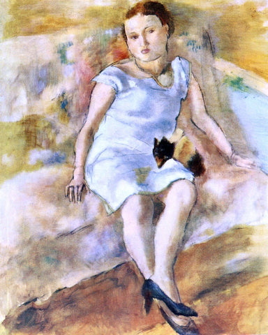  Jules Pascin Young Woman with a Little Dog - Hand Painted Oil Painting