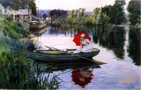  Julius LeBlanc Stewart Quiet Day on the Seine - Hand Painted Oil Painting