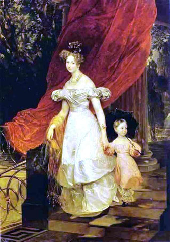  Karl Pavlovich Brulloff Portrait of Grand Duchess Elena Pavlovna and Her Daughter Maria - Hand Painted Oil Painting