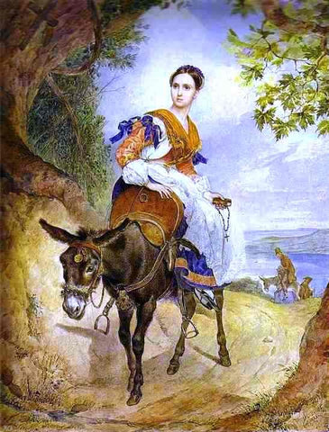  Karl Pavlovich Brulloff A Portrait of O. P. Ferzen on a Donkeyback - Hand Painted Oil Painting