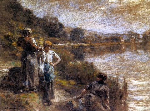  Leon Augustin L'hermitte) Washerwomen on the Banks of the Marne - Hand Painted Oil Painting