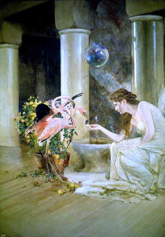  Louis Comfort Tiffany Feeding the Flamingos - Hand Painted Oil Painting