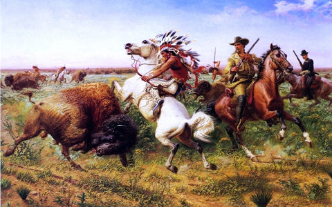  Louis Maurer The Great Royal Buffalo Hunt - Hand Painted Oil Painting