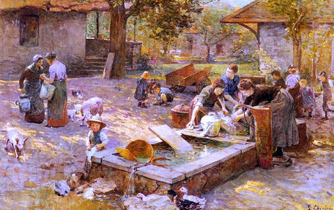  Luigi Chialiva At The Washing Place - Hand Painted Oil Painting