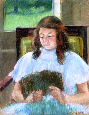  Mary Cassatt Francoise in a Square-Backed Chair, Reading (also known as Young Girl Reading; Young Girl in a Blue Dress) - Hand Painted Oil Painting