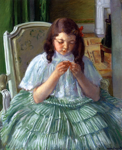  Mary Cassatt Francoise in Green, Sewing - Hand Painted Oil Painting