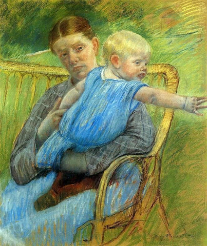  Mary Cassatt Mathilde Holding a Baby Who Reaches out to the Right - Hand Painted Oil Painting
